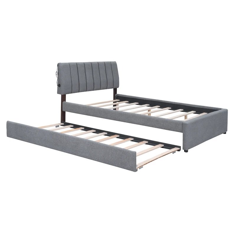 Streamdale Teddy Fleece Full Upholstered Platform Bed With Trundle, Beige