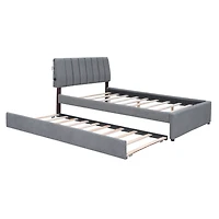 Streamdale Teddy Fleece Full Upholstered Platform Bed With Trundle, Beige