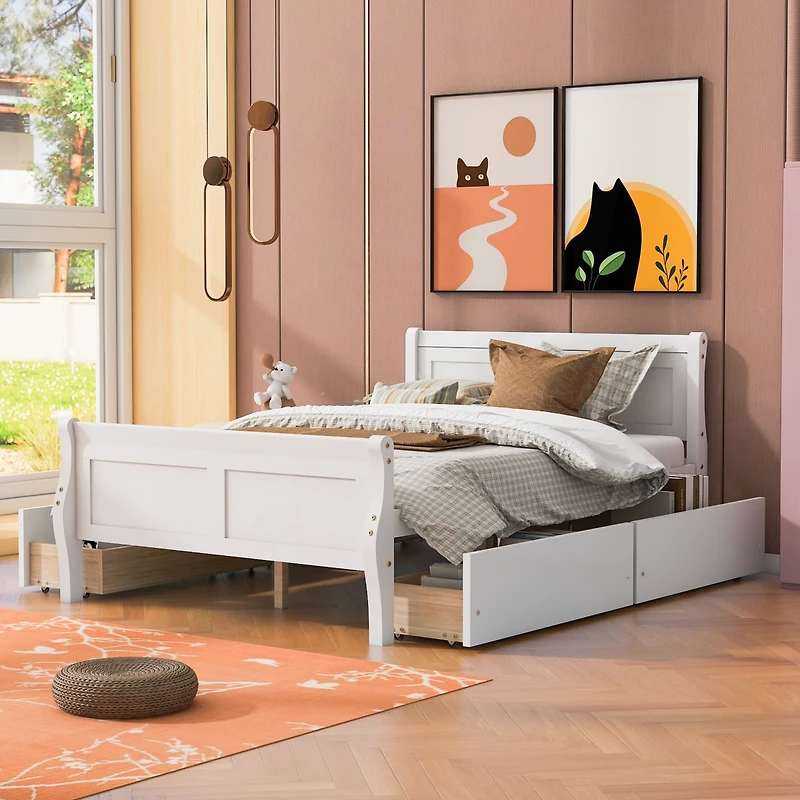 Streamdale Wooden Platform Bed with 4 Drawers & Headboard