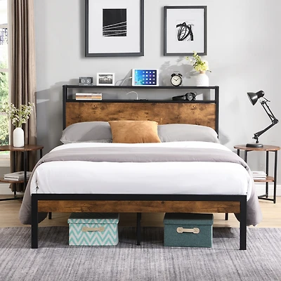 King Size Metal Bed Frame with Headboard & Usb