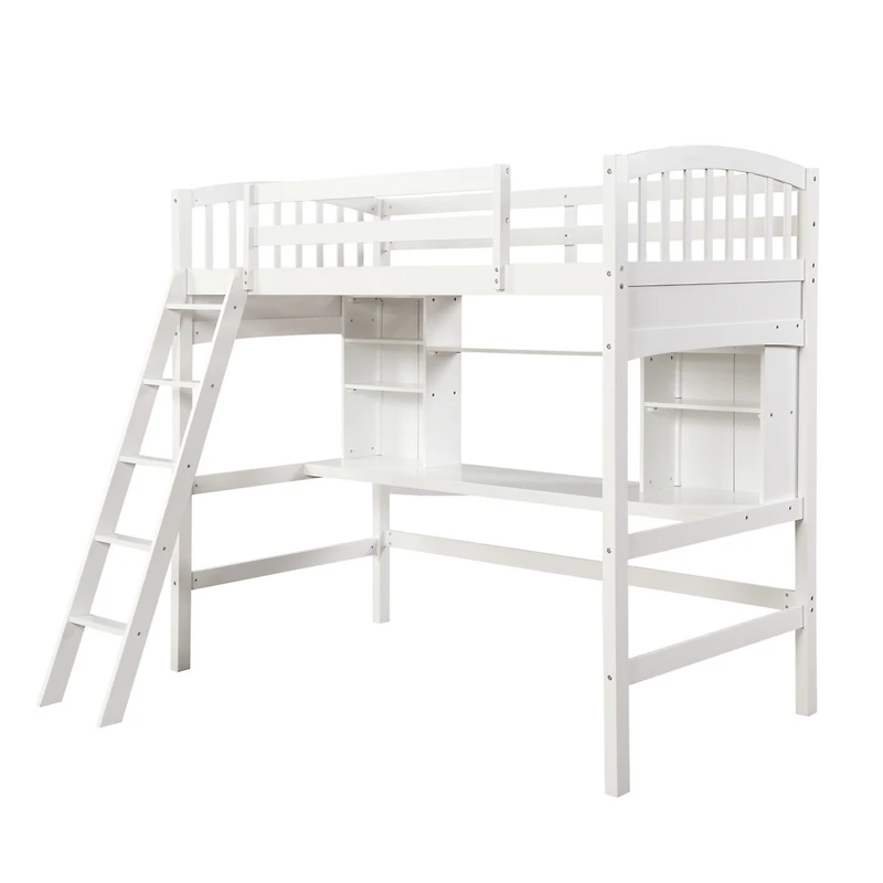 Streamdale Twin Size Loft Bed With Storage Shelves, Desk And Ladder