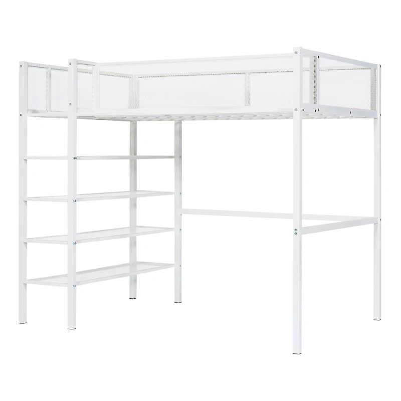 Streamdale Twin Size Metal Loft Bed With 4Tier Shelves And Storage, White