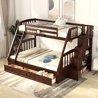 Streamdale Twin-Over-Full Bunk Bed With Drawers, Ladder And Storage Staircase