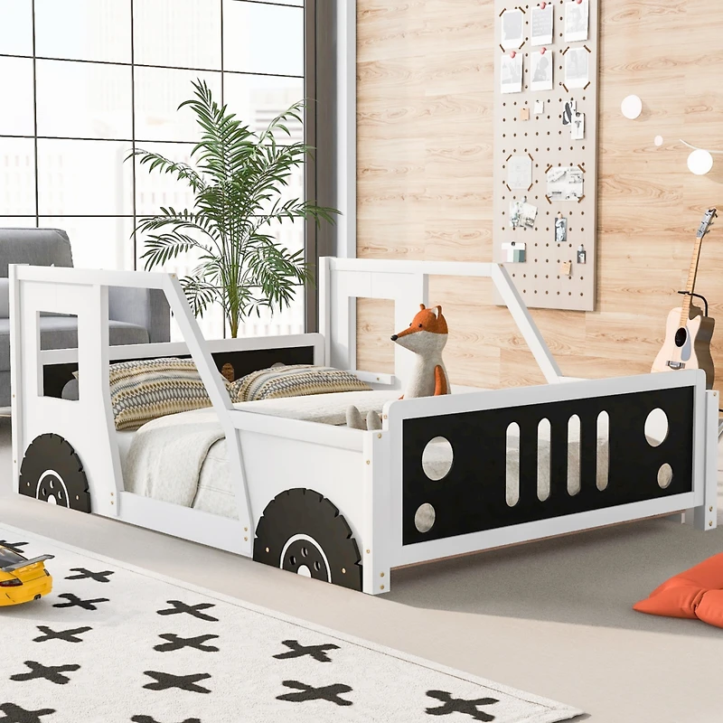 Streamdale Full Classic Car-Shaped Platform Bed With Wheels