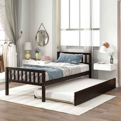Streamdale Espresso Twin Bed with Trundle and Headboard