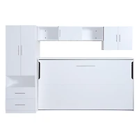 Simplie Fun Twin Size Murphy Bed With Open Shelves And Storage Drawers, Builtin Wardrobe And Table