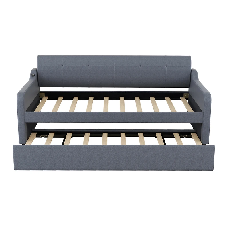 Streamdale Twin Upholstery Daybed with Trundle and Usb Charging