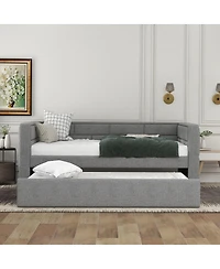 Simplie Fun Twin Size Daybed With Trundle, Upholstered Daybed With Padded Back