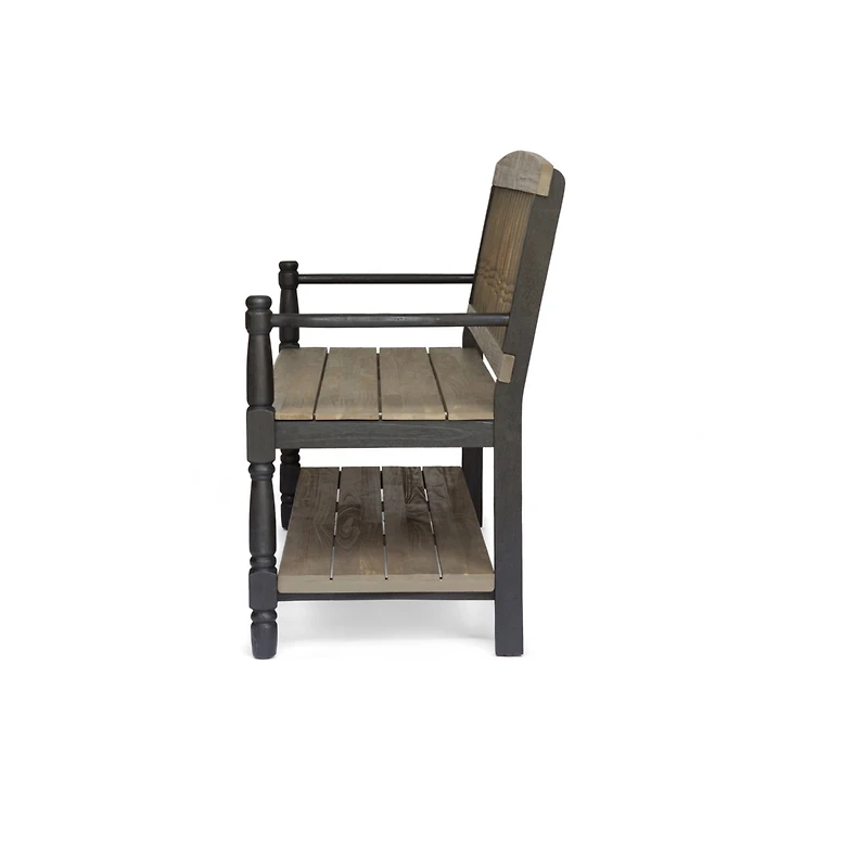 Simplie Fun Elegant Slatted Bench with Shelf Cozy Charm for Outdoor Living