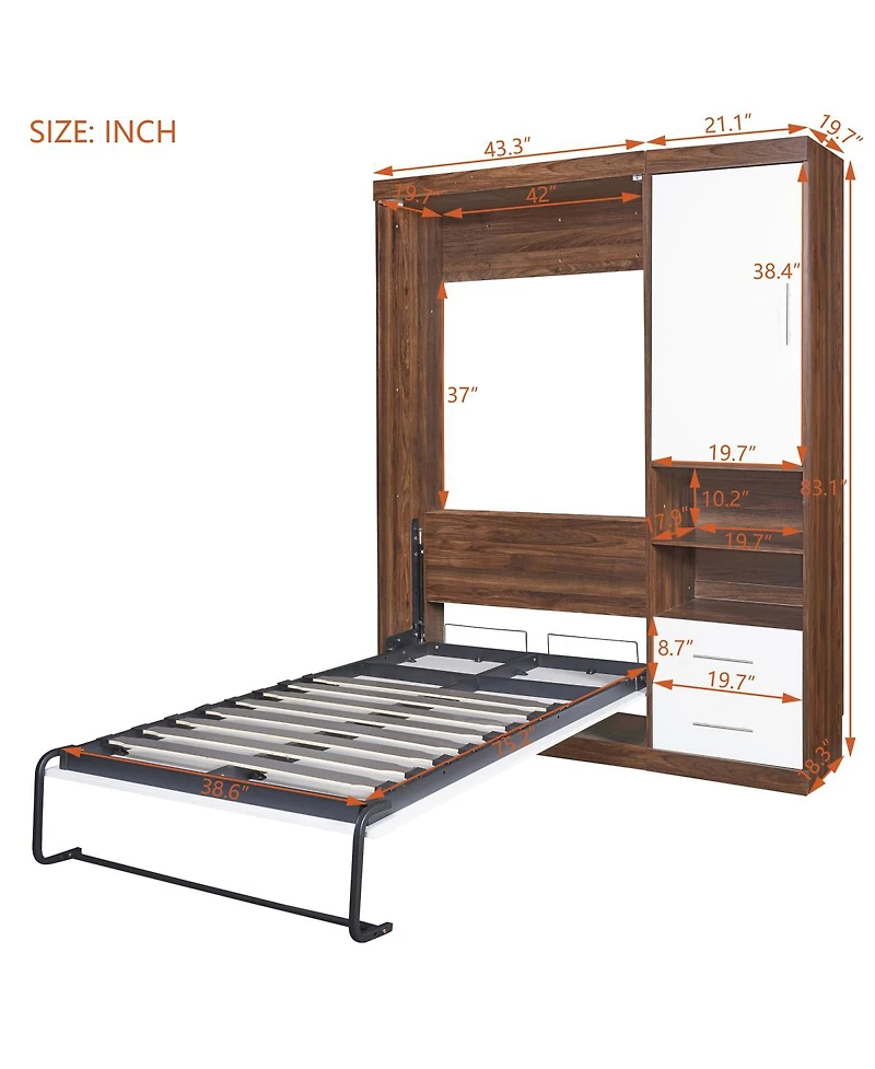 Simplie Fun Twin Size Murphy Bed Wall Bed With Cabinet