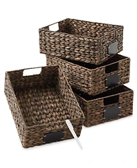 Casafield (Set of 4) Water Hyacinth 10"x13"x5" Pantry Baskets w/ Chalkboard Labels and Marker