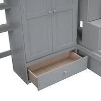 Streamdale Twin Size Loft Bed With Bookshelf, Drawers, Desk, And Wardrobe White