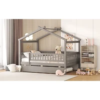Streamdale Full Size Wooden House Bed With Twin Size Trundle