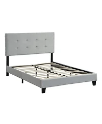 Streamdale Cream Upholstered Queen Platform Bed with Tufted Headboard