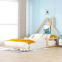 Simplie Fun Full Size Wood Floor Bed With House-Shaped Headboard