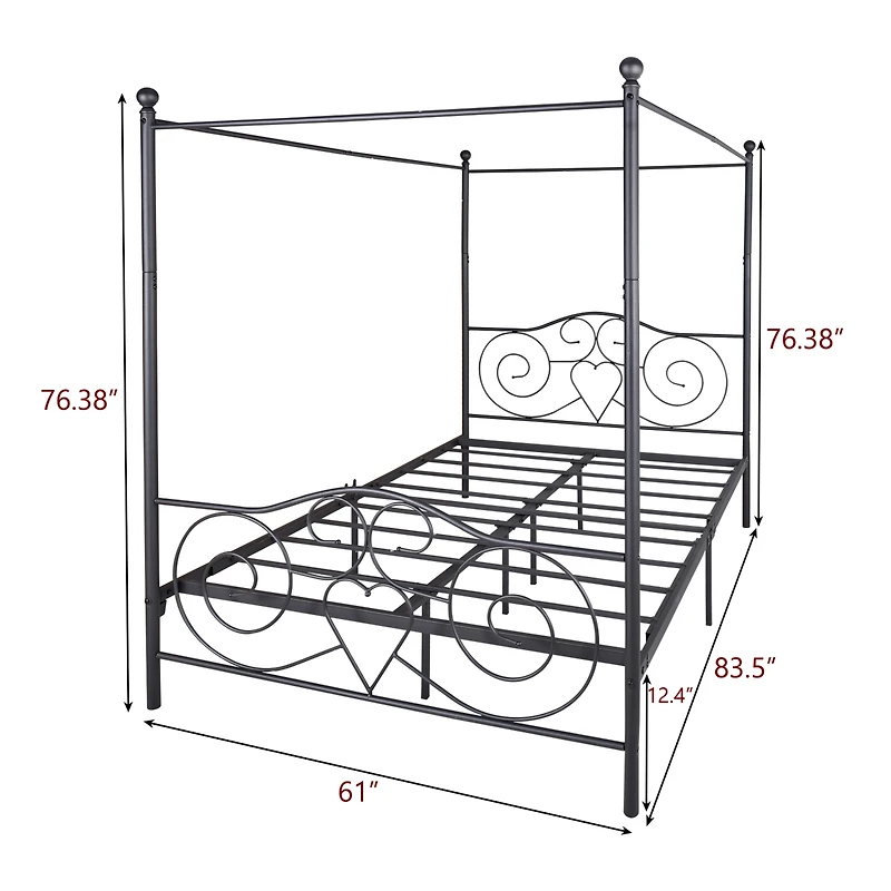 Streamdale Metal Canopy Bed Frame with Vintage Headboard