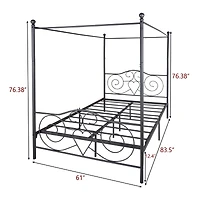 Streamdale Metal Canopy Bed Frame with Vintage Headboard