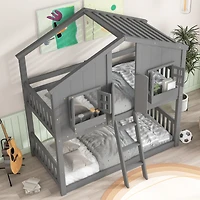 Streamdale Twin Bunk House Bed with Roof and Safety Rails