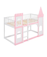 Simplie Fun Twin Over Twin Castle Bunk Bed With Ladder - Pink