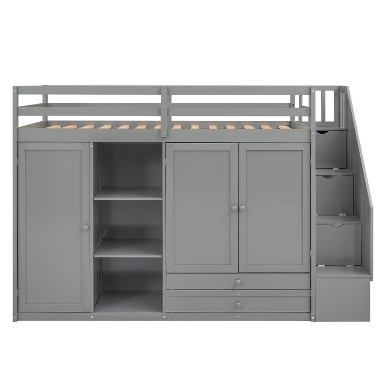 Streamdale 3-Shelf Loft Bed with Storage Units and Ladder