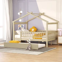Streamdale Full Size Wooden House Bed With Twin Size Trundle