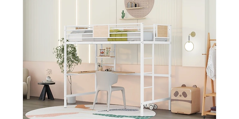 Streamdale Twin Metal Loft Bed With Desk And Shelve