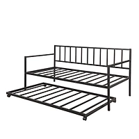 Simplie Fun Twin Daybed With Trundle Multifunctional Metal Lounge Daybed Frame For Living Room Guest Room