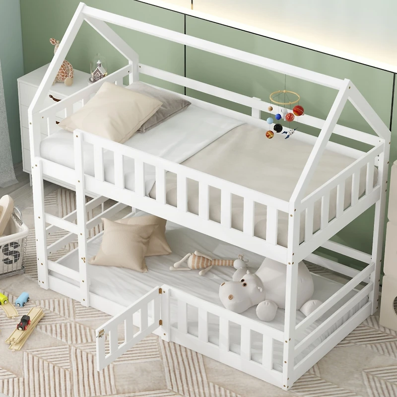 Streamdale Twin Over House Bunk Bed With Fence And Door