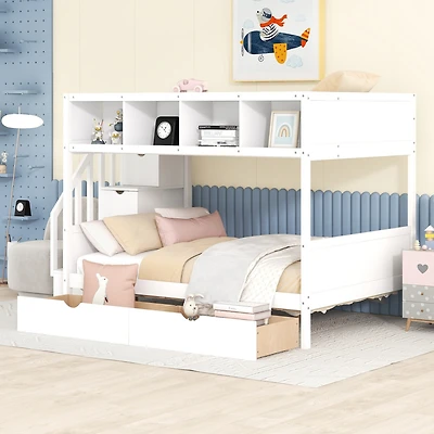 Streamdale Twin Over Full Bunk Bed With Shelfs, Storage Staircase And 2 Drawers