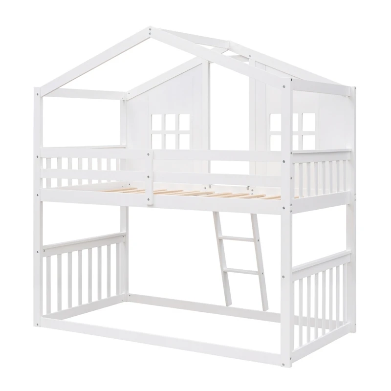 Streamdale Twin Over Twin House Bunk Bed With Ladder, Wood Bed
