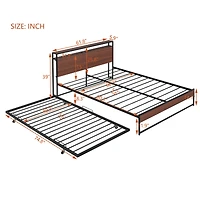 Streamdale Queen Metal Platform Bed w/ Trundle, USBs