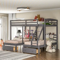 Streamdale Full Over Twin & Twin Bunk Bed, Triple Bunk Bed With Drawers