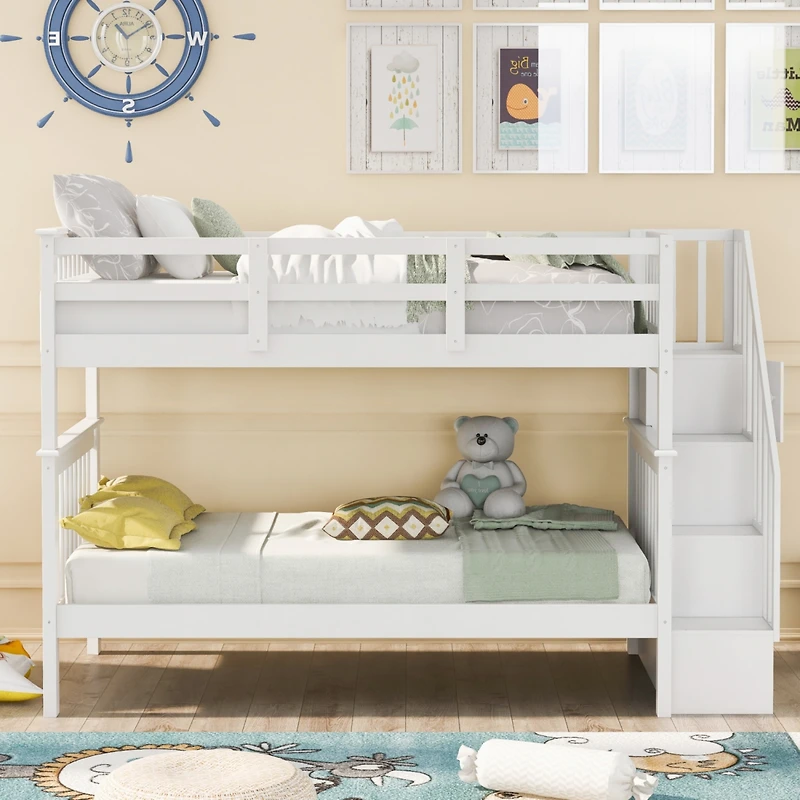 Streamdale Twin-Over-Twin Bunk Bed with Storage and Rail