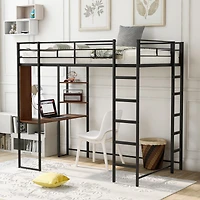 Streamdale Twin Metal Loft Bed With 2 Shelves And One Desk