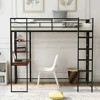 Streamdale Twin Metal Loft Bed With 2 Shelves And One Desk