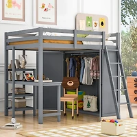 Streamdale Full Size Loft Bed With Wardrobe And Desk And Shelves, White