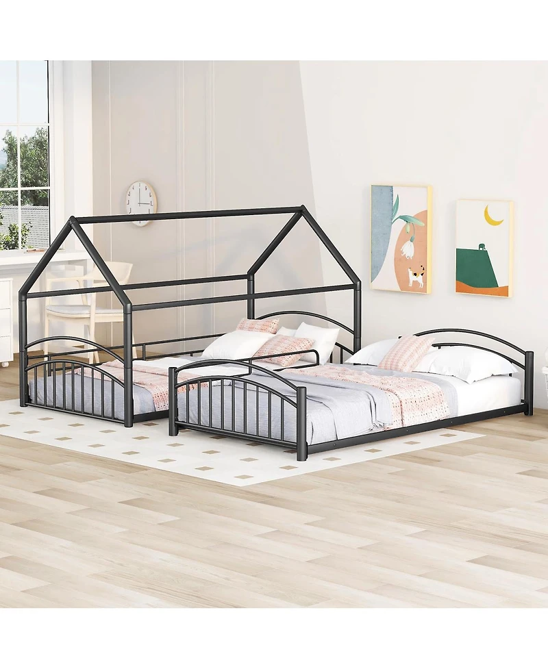 Streamdale Furniture Twin Over Twin Metal Bunk Bed With Slide, Kids House Bed