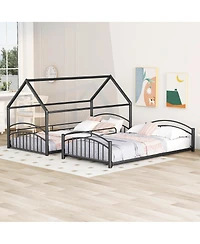 Streamdale Furniture Twin Over Twin Metal Bunk Bed With Slide, Kids House Bed