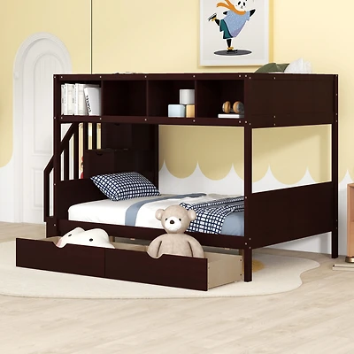 Streamdale Twin Over Full Bunk Bed With Shelfs, Storage Staircase And 2 Drawers