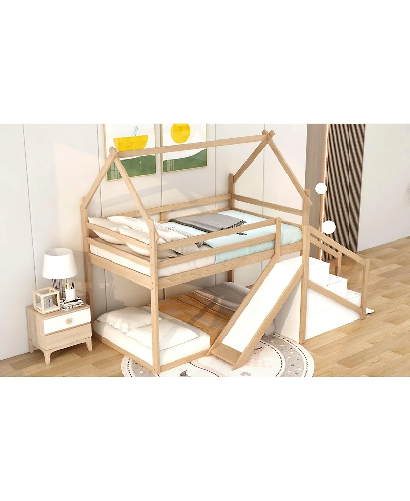 Streamdale Twin Over House Loft Or Bunk Bed With Slide And Staircase