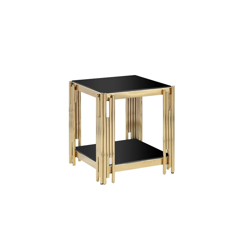 Streamdale Furniture Luxurious End Table Mirrored Glass, Polished Gold Frame, 20"x20"x22", Modern Glam Style
