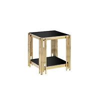 Streamdale Furniture Luxurious End Table Mirrored Glass, Polished Gold Frame, 20"x20"x22", Modern Glam Style