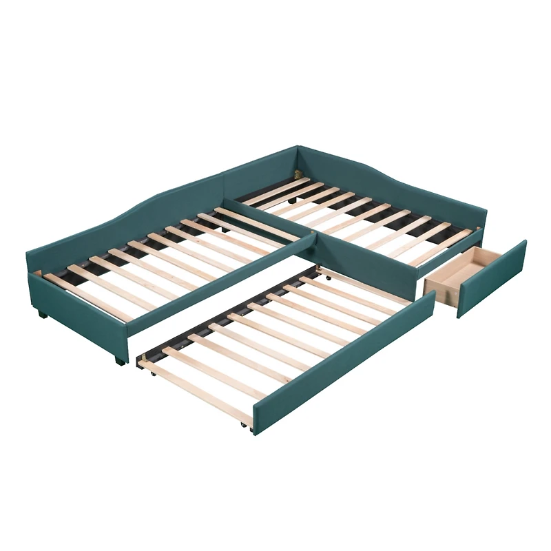 Streamdale Upholstered Double Twin Size Daybed With Trundle And Drawer