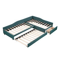 Streamdale Upholstered Double Twin Size Daybed With Trundle And Drawer