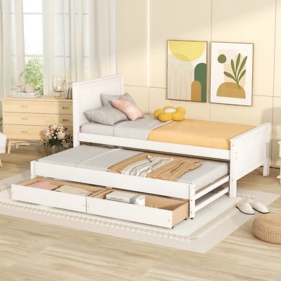 Simplie Fun Twin Size Platform Bed With Trundle And Drawers