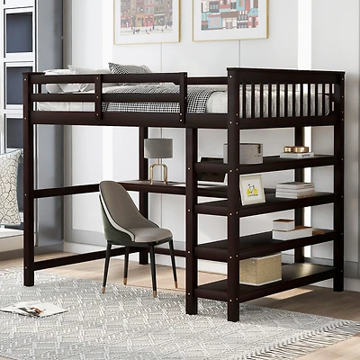 Streamdale Full Loft Bed With Storage Shelves And Under-Bed Desk