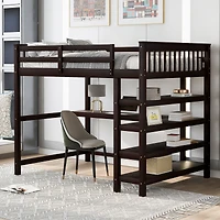 Streamdale Full Loft Bed With Storage Shelves And Under-Bed Desk