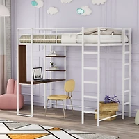 Streamdale Twin Metal Loft Bed With 2 Shelves And One Desk