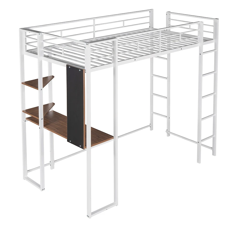 Streamdale Twin Metal Loft Bed With 2 Shelves And One Desk