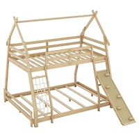 Streamdale Twin Over Queen House Bunk Bed With Climbing Nets And Ramp